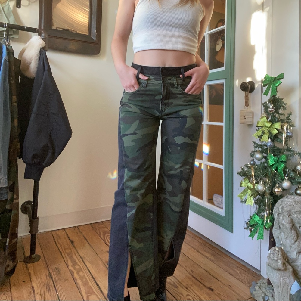 Driftwood camo color block jeans
